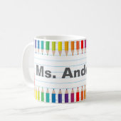Benutzerdefinierter Lehrername Bunte Stifte Tasse (Vorderseite Links)