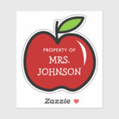 Benutzerdefinierter Lehrername roter Apfelkontur-V Aufkleber (Blatt)