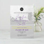 Benutzerdefinierter Lila Abschluss mit Back-Foto Einladung (Stehend Vorderseite)