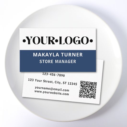 Benutzerdefinierter Logo-QR-Code Blau Visitenkarte