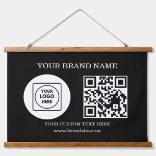 Benutzerdefinierter Logo-Text-QR-Code-Hängevent-Di Wandteppich Mit Holzrahmen