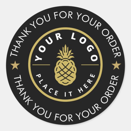 Benutzerdefinierter Logo Text Schwarz Vielen Dank Runder Aufkleber (Vorderseite)