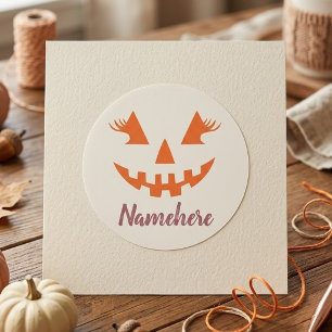 Benutzerdefinierter Mädchen-Kürbis Halloween Runder Aufkleber