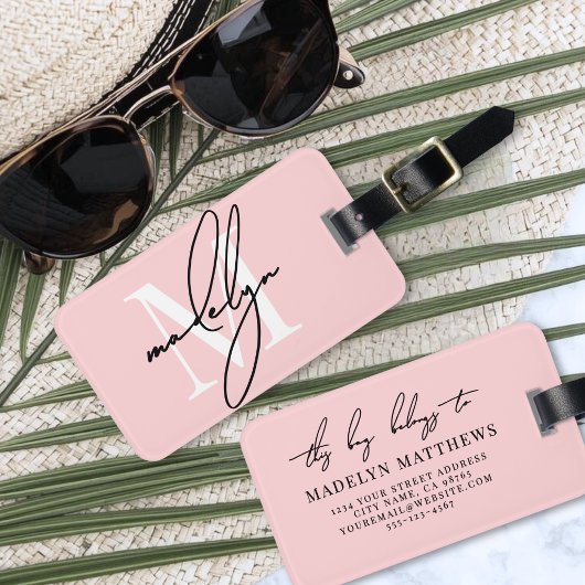 Benutzerdefinierter Mädchenhafter Rosa Monogramm-N Gepäckanhänger