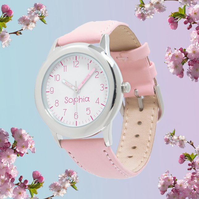 Benutzerdefinierter Mädchenname Rosa Kinder beobac Armbanduhr (Von Creator hochgeladen)