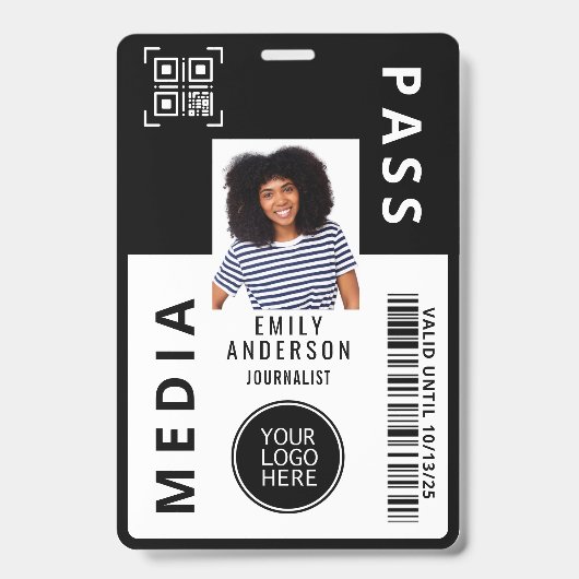 Benutzerdefinierter Medienpass Foto-ID-Logo-QR-Cod Ausweis (Vorderseite)
