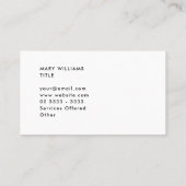 Benutzerdefinierter Minimalistischer moderner Schl Visitenkarte (Rückseite)