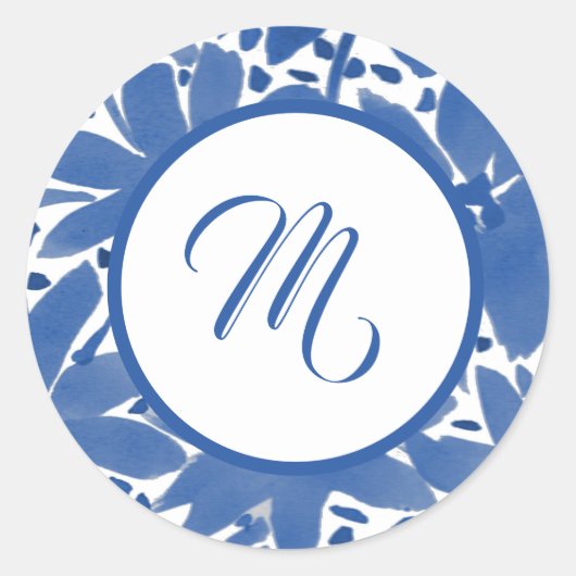 Benutzerdefinierter Mit Monogramm Blue Initial Runder Aufkleber (Vorderseite)