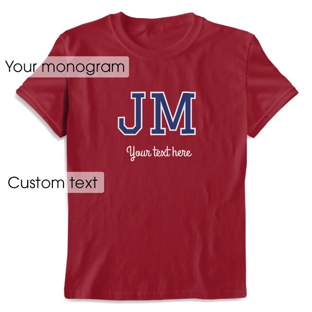 Benutzerdefinierter Mit Monogramm Name Text Blue M T-Shirt (Von Creator hochgeladen)