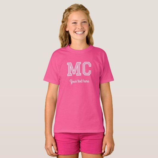 Benutzerdefinierter Mit Monogramm Name Text rosa G T-Shirt (Vorne ganz)