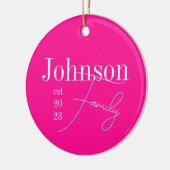 Benutzerdefinierter moderner Familienname Hot Pink Keramik Ornament (Links)