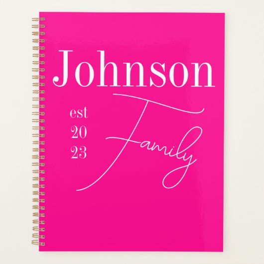 Benutzerdefinierter moderner Familienname Hot Pink Planer (Vorderseite)
