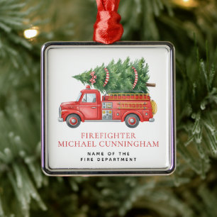 Benutzerdefinierter moderner Feuerwehrmann Weihnac Ornament Aus Metall