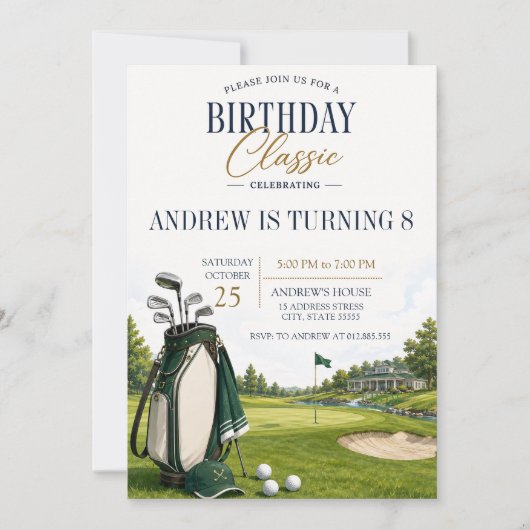 Benutzerdefinierter moderner Golf-Geburtstag Einladung (Vorderseite)