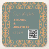Benutzerdefinierter moderner QR-Code Save the Date Rechteckiger Pappuntersetzer (Vorderseite)