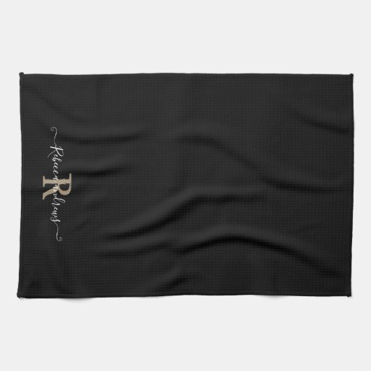 Benutzerdefinierter, moderner, schwarzer Monogramm Geschirrtuch (Horizontal)
