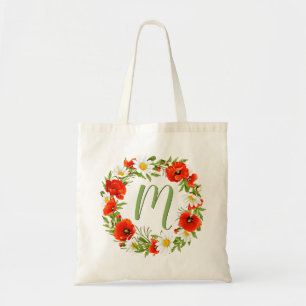 Benutzerdefinierter Mohn Gänseblümchen Monogramm B Tragetasche