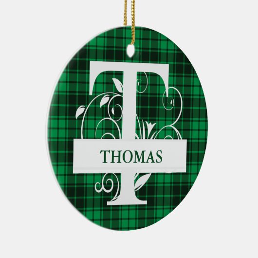 Benutzerdefinierter Monogramm-Brief T Grüner Karie Keramik Ornament (Rechts)