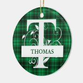 Benutzerdefinierter Monogramm-Brief T Grüner Karie Keramik Ornament (Links)