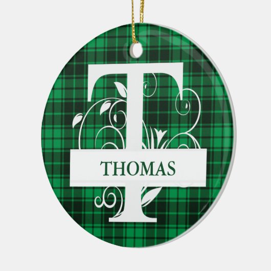 Benutzerdefinierter Monogramm-Brief T Grüner Karie Keramik Ornament (Links)