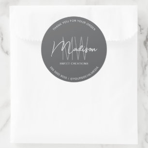 Benutzerdefinierter Monogramm-Logo Grauer Backware Runder Aufkleber