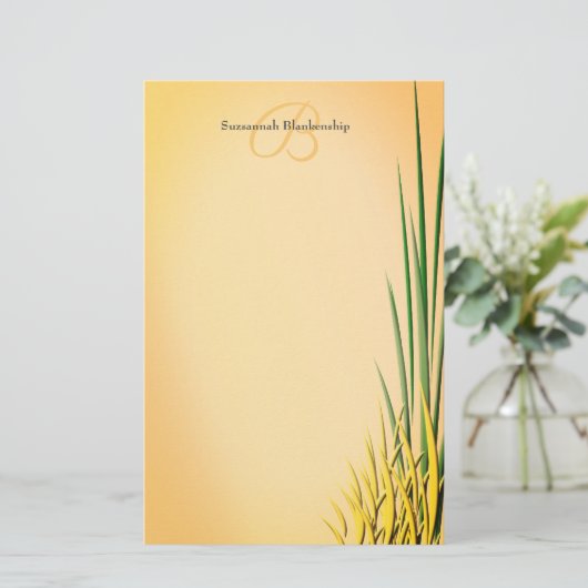 Benutzerdefinierter Monogramm Name Grass Border Briefpapier (Stehend Vorderseite)