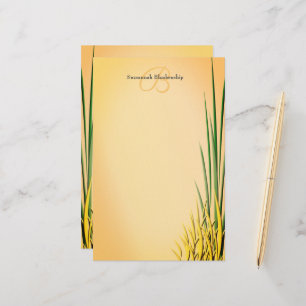 Benutzerdefinierter Monogramm Name Grass Border Briefpapier