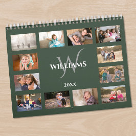 Benutzerdefinierter Monogramm-Name Grün Foto Kalender