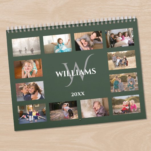 Benutzerdefinierter Monogramm-Name Grün Foto Kalender