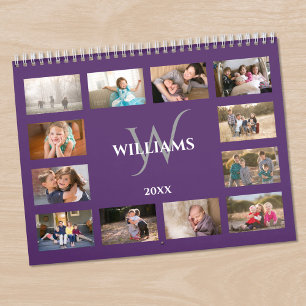 Benutzerdefinierter Monogramm-Name Lila Foto Kalender