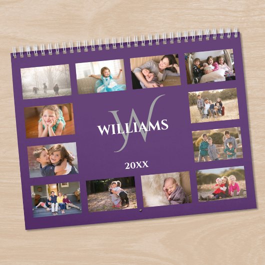 Benutzerdefinierter Monogramm-Name Lila Foto Kalender
