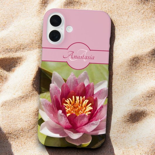 Benutzerdefinierter Monogramm Name Pink Water Lily Case-Mate iPhone Hülle