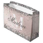 Benutzerdefinierter Monogramm Name Silver Glitzer Große Geschenktüte (Rückseite Schrägansicht)