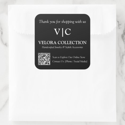 Benutzerdefinierter Monogramm- oder Logo-QR-Code S Quadratischer Aufkleber (Tasche)