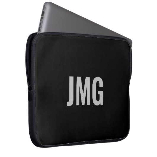 Benutzerdefinierter Monogramm-Schwarz und Silber-N Laptopschutzhülle (Vorne Rechts)