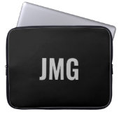 Benutzerdefinierter Monogramm-Schwarz und Silber-N Laptopschutzhülle (Vorderseite)