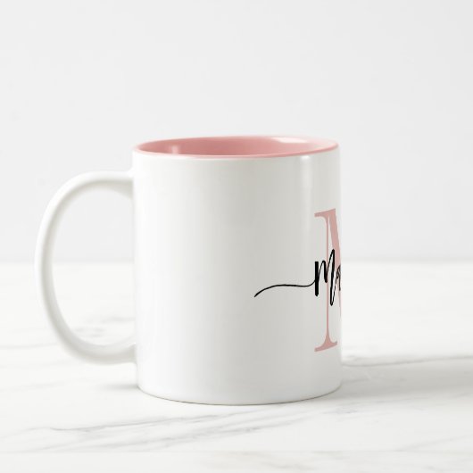 Benutzerdefinierter Monogrammname Modern Script-Wi Zweifarbige Tasse (Links)