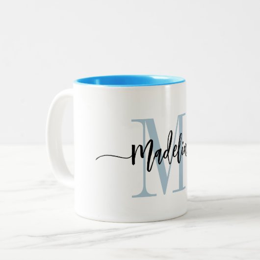 Benutzerdefinierter Monogrammname Modern Script-Wi Zweifarbige Tasse (Vorderseite Links)