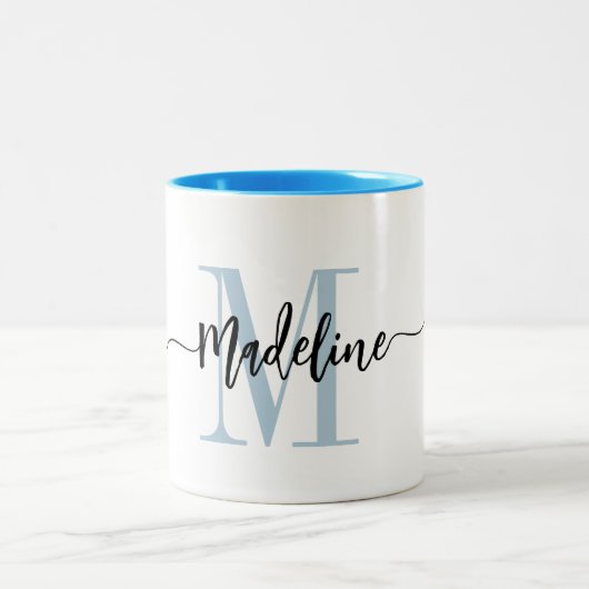 Benutzerdefinierter Monogrammname Modern Script-Wi Zweifarbige Tasse (Mittel)