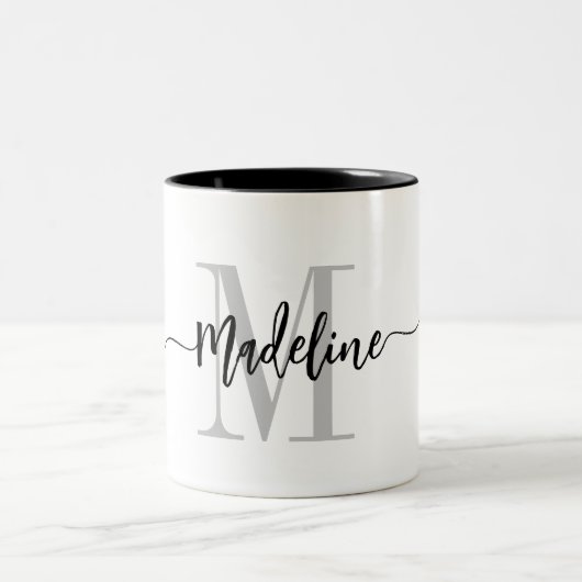 Benutzerdefinierter Monogrammname Modern Script-Wi Zweifarbige Tasse (Mittel)