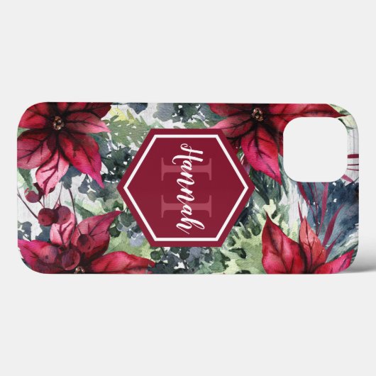 Benutzerdefinierter Monogrammname Red Poinsettia Case-Mate iPhone Hülle (Rückseite (Horizontal))