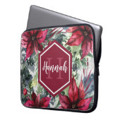 Benutzerdefinierter Monogrammname Red Poinsettia Laptopschutzhülle (Vorderseite Links)