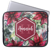 Benutzerdefinierter Monogrammname Red Poinsettia Laptopschutzhülle (Vorderseite)