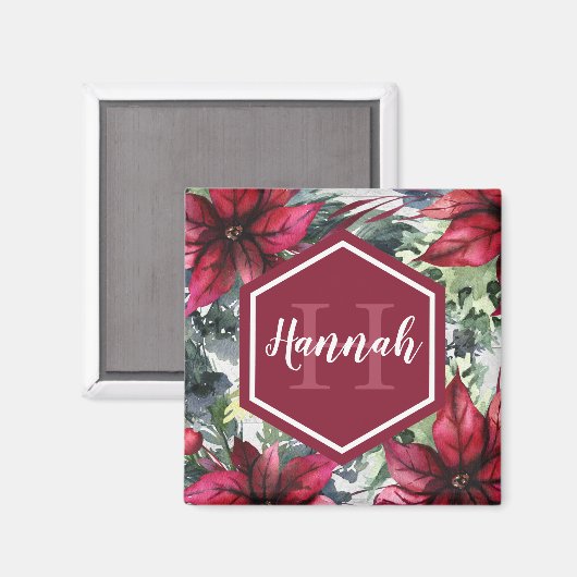 Benutzerdefinierter Monogrammname Red Poinsettia Magnet (Vorderseite/Rückseite)