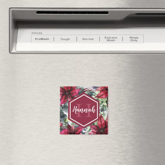 Benutzerdefinierter Monogrammname Red Poinsettia Magnet (In Situ (Geschirrspüler))
