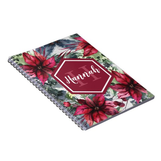 Benutzerdefinierter Monogrammname Red Poinsettia Notizblock (Rechte Seite)