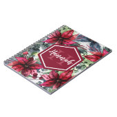 Benutzerdefinierter Monogrammname Red Poinsettia Notizblock (Linke Seite)