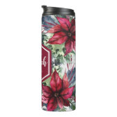 Benutzerdefinierter Monogrammname Red Poinsettia Thermosbecher (Nach rechts gedreht)