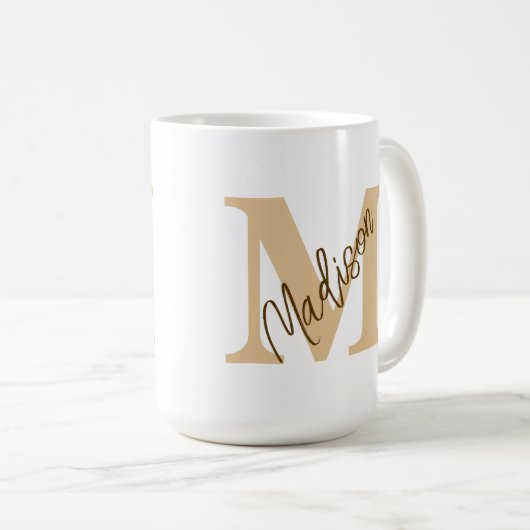 Benutzerdefinierter Monogrammname Tan Brown-Tasse Kaffeetasse (VorderseiteRechts)