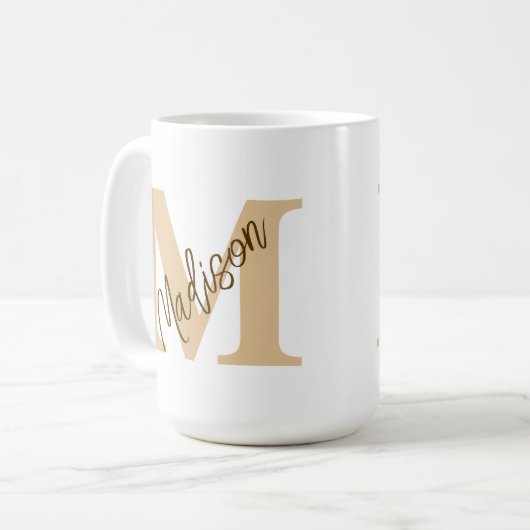 Benutzerdefinierter Monogrammname Tan Brown-Tasse Kaffeetasse (Vorderseite Links)